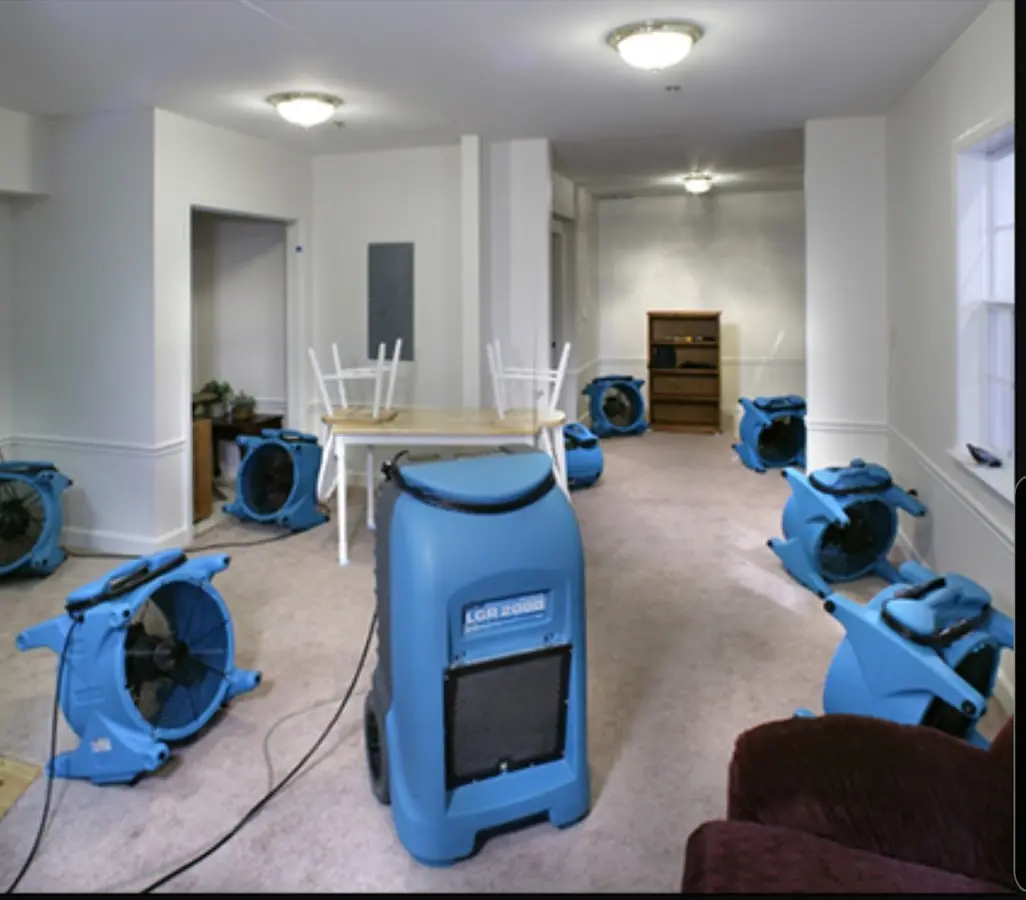 Air movers and dehumidifier setup for Water Damage Restoration in North Hempstead